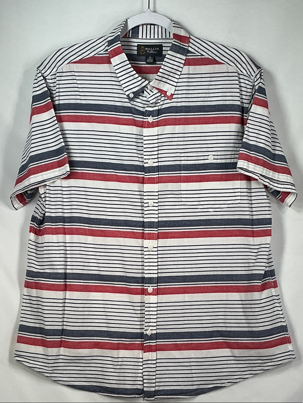 Wallin & Bros Red Blue Striped Summer Button Up Shirt XL